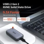 SSK Portable SSD 500GB External Solid State Hard Drive USB C Up to 1050MB/s | USB3.2 Gen2 A&C Cable, SMART & TRIM, 4KHDR ProRes, LED Light, OTG, iPhone 15/16/17Pro Wide Compatible, Aluminum - Image 3