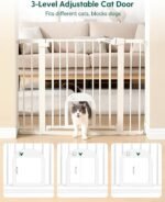 Babelio Baby Gate with Adjustable Cat Door, CatPrivilege III, 29-43" | Auto-Close, Pressure Mounted with No Drilling, Dual Lock Safety Gates For Stairs, Doorways and House, Easy Walk Thru, White - Image 3