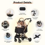 Dog Stroller for Small and Medium Dogs, 40lbs Capacity Pet Stroller with Detachable Carrier, One-Hand Fold, Breathable Mesh & Sun/Rain Canopy, Khaki - Image 5