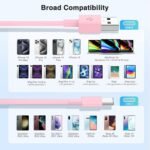 LOFPYE 3-Pack Pink [3.3FT+3.3FT+6FT] USB A to USB C Cable，USB to USB C Car Carplay Cable for iPhone 16 15 Pro Plus Pro Max，for iPad Pro/Air/Mini，for Samsung S24/S23/S22，for MacBook Pro/Air and More - Image 6