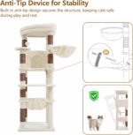 Heybly 53.1" Corner Cat Tree for Large Cats – Interactive Play HCT029MJ | Sturdy Cat Tower with Cozy Cat Condo, Fan-Shaped Top Perch, Basket, Hammock & Solid Base, Beige - Image 8