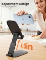 Lamicall Ultra-Thin Foldable Cell Phone Stand for Desk | 0.59" Slim Fold, Height & Angle Adjustable, Sturdy Metal Base, Thick Case Friendly for iPhone 17/16/15/14 Pro Max, Galaxy S26 - Image 6
