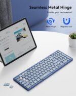 Samsers Full-Size Foldable Bluetooth Keyboard with Numeric Keypad - Blue | Number Pad, PU Leather Cover, 3-Device Switching, BT 5.1, Velvet Bag, USB-C charging, for PC tablet phone, for Travel Use - Image 5