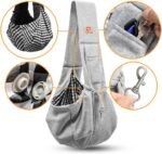 Tomkas Small Dog Cat Sling Carrier Puppy Purse Travel Wrap Soft Crossbody Pet Bag (Gray, M - Classic Pocket & Classic Strap) - Image 7