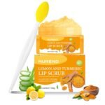 Turmeric Lemon Lip Scrub with Brush, Lip Scrubber Exfoliator for Dark Lips, Dry, Chapped Lips, Reduce Fine Lines, Natural Nourish Sugar Lip Scrub with Aloe Vera, Deep Hydration Moisturization 100g - Image 2