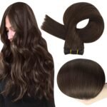 Full Shine Sew In Hair Extensions Real Human Hair 22 Inch Weft Extensions Real Remy Hair Color 2 Dark Brown Double Weft Full Head Straight Hair Weaves 105 Grams Hair Weft Bundles Straight Hair - Image 2