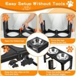 COMESOON Elevated Dog Bowls, 5 Adjustable Heights (3.9"-13.4") Raised Dogs Food Bowl Stand for Medium Large Sized Dogs, Non-Slip Foldable Travel Pet Feeder Black with Stainless Steel Bowls - Image 8