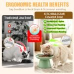 Raised Cat Bowl - Elevated Ceramic Cat Bowls for Indoor Cats, Shallow Cat Food Dish Whisker Friendly, Porcelain Flat Faced Dog Bowl for Small Dogs, Protects Pet Spine, 6", Green - Image 4