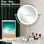 11.8" Extra Large 17" Tall Lighted Makeup Mirror, 1X/5X/10X 3-Sided Magnifying Mirror with 96 LEDs, 3 Color Dimmable Lights, 360° Swivel Dual Power Vanity Mirror, Nickel Finish Luxury Gift Box - Image 4