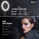 NEEWER Basics 10" Selfie Ring Light with Tripod Stand/2 Phone Holders Compatible with iPhone/QR Plate, Dimmable LED Ringlight Lighting for YouTube TikTok Vlog Video Recording Makeup Streaming, RP10-H - Image 3