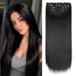 Black Hair Extensions Straight Clip in Hair Extensions Clip ins - Soft and Thick (20 Inches, 4Pcs, #1B) - Image 2