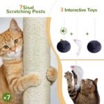 Globlazer 70in Large Multi-Cat Tree Tower, 3 Condos, F70F, Dark Grey | Multi-Level Tower, Stable Double-layer Low-gravity Condos, Enlarged Removable Perch, 7 Scratching Posts & Ramp, Metal Basket - Image 6