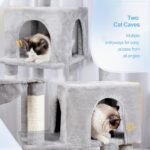 Hey-brother Cat Tree Tower with Stable Extended Base, 3 Platforms, MPJ038W | 70.9 Inches Multi-Level Sisal Scratching Posts, Wide Bed, 2 Cozy Condos, 2 Hammocks, Toy Balls for Indoor Cats, Light Gray - Image 6