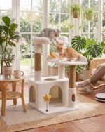 30" Kitten Cat Tower, Compact Beige Cat Tree with Condo & Perch | Plush Finish, Cozy Condo, Soft Top Perch, Sisal Scratching Post, Dangling Ball Toy, Anti-Tip Base, for Cats up to 15 lbs - Image 7