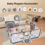 Playpen for Babies and Toddlers,73"x71"Baby Playpen with Mat Indoor＆Outdoor with Breathable Play Pen with Ocean Balls Hanging Pocket Basketball Hoop and Football Goal (Grey with Mat, 73"x71") - Image 4