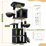 Globlazer 70in Large Multi-Cat Tree Tower, 3 Condos, F70F, Dark Grey | Multi-Level Tower, Stable Double-layer Low-gravity Condos, Enlarged Removable Perch, 7 Scratching Posts & Ramp, Metal Basket - Image 8