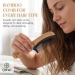 ORW Fine Tooth Comb with Handle, Bamboo Detangling Comb for Fine Hair, Anti Static Styling Comb, Wet & Dry Hair - Image 3