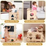 4-in-1 Toddler Standing Tower Anti-Tip, Toddler Kitchen Step Stool with Blackboard, Foldable Wooden Kitchen Stool Helper for Kids, 1-3 Year Old Boy Girl Gifts - Image 5