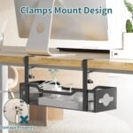 Under Desk Cable Management Tray No Drill, Metal Mesh Cable Management Under Desk with Clamp Mount, 2 Hole Cable Tray with Wire Management and Cord Organizer for Home Office Standing Desk - Image 3
