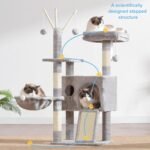 Hey-brother Cat Tree Tower with Removable Toys, Scratching Posts, MPJ008SW | 41.3 Inches Plush Cozy Condo with Platform, Hammock, Sisal Scratch Board and Ball for Indoor Cats, Light Gray - Image 4