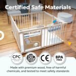 Miotetto Baby Playpen, Wooden Playpen for Babies and Toddlers, Foldable Fence with Montessori Activity Panel, Storage Basket & Gate, Portable, Easy to Assemble Baby Play Pen Natural Wood Playyard - Image 4