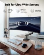 HUANUO TitanLift Heavy Duty Monitor Arm for Screens up to 49", Holds 44 lbs, Aluminum Ultrawide Screen Monitor Mount, Fully Adjustable Single Gaming Desk Mount with Dual C-Clamp, Max VESA 100x100mm - Image 4