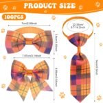 Reginary 100 Pieces Dog Bow Tie Collar Set Include 40 Dog Neckties, and 30 Puppy Bowties, 30 Collar Flowers, Adjustable Pet Ties Grooming for Small Medium Cats Pets Supply(Plaid) - Image 3