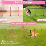 Dog Agility Course Backyard Set, Dog Agility Equipment, Pet obstacle Course Backyard with 6 Dual Mode Weave Poles, 2 Adjustable Hurdle, Jump Ring, Tunnel, Pause Box, Toy Balls and 2 Carrying Bags,Pink - Image 3