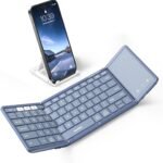 Samsers Full-Size Foldable Bluetooth Keyboard with Large Touchpad, Blue | Multi-touch Trackpad, BT5.1x 3, Easily Switch, Phone Holder, Mouse click, Mobile Workflow, Velvet Bag, Business Travel Use - Image 2