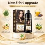 Dark Brown Hair Dye Shampoo 5 in 1,Herbal Ingredients Natural Hair Color Shampoo for Gray Hair, Long Lasting Semi-Permanent Hair Coverage for Women & Men, Mild Formula, Lasts 30 Days, 500ML - Image 4