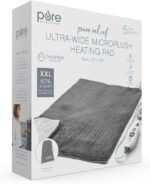 Pure Enrichment PureRelief Ultra-Wide Microplush Heating Pad - 20” x 24” XXL Size & 6 Heat Settings for Temporary Neck, Shoulder & Back Pain Relief - Moist Heat Option & Machine Washable (Gray) - Image 9
