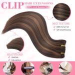Clip in Hair Extensions Real Human Hair Dark Brown Highlights for Women | Seamless, Balayage, 100% Human Hair Extensions Clip ins, Clip on Hair Extensions, Invisible Straight Double Weft 16" 90g - Image 5
