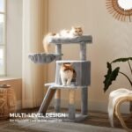 Feandrea Cat Tree, 37.8-Inch Cat Tower, Multi-Level Condo with Widened Perch, Scratching Posts and Ramp, 2-Door Cave, Hammock, Light Gray UPCT51W - Image 9