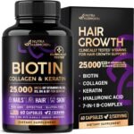 Biotin, Collagen, Hyaluronic Acid & Keratin - Hair Growth Support - 60 Caps | Hair, Skin & Nails Vitamins - Clinically Tested Supplement for Men & Women - 25000mcg Vitamins B1, B2, B3, B6 & B7 - Image 2