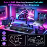 Wireless Charging RGB Gaming Mouse Pad with Foldable Phone Holder, Black | Charging Desk Mat, Large Desk Mat with Waterproof Surface, Ultra-Smooth Surface and Non-Slip Base for Gaming & Office - Image 3