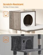Feandrea Cat Tree, 56.3-Inch Modern Cat Tower, Multi-Level Plush Condo with Scratching Posts, Hammock, Washable Cushion, Heather Greige UPCT164G01 - Image 9