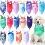 16 Pcs Tie Dye Dog Bandanas Rainbow Triangle Bulk Scarf for Dogs Pets Kerchief Washable Cute Bib for Small Medium Large Dogs Puppy Cats(Vivid Style) - Image 2