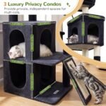 Globlazer 70in Large Multi-Cat Tree Tower, 3 Condos, F70F, Dark Grey | Multi-Level Tower, Stable Double-layer Low-gravity Condos, Enlarged Removable Perch, 7 Scratching Posts & Ramp, Metal Basket - Image 4