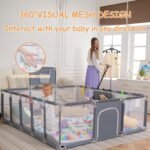 Baby playpen, 79"x71"Baby Playpen with Mat Indoor＆Outdoor Playpen for Babies and Toddlers with Breathable Play Pen with Ocean Balls Hanging Pocket Basketball Hoop (Gray) - Image 4