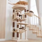 Heybly 53.1" Corner Cat Tree for Large Cats – Interactive Play HCT029MJ | Sturdy Cat Tower with Cozy Cat Condo, Fan-Shaped Top Perch, Basket, Hammock & Solid Base, Beige - Image 11