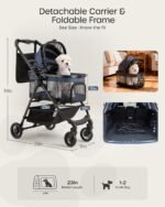 3 in 1 Pet Carrier Stroller for Small/Medium Dogs up to 33 lbs | Detachable Carrier, Foldable Dog & Cat Stroller, Large Storage Bag, Full Window Mesh, One-Touch Dual Brake, Car Seat - Image 4