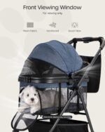 3 in 1 Pet Carrier Stroller for Small/Medium Dogs up to 33 lbs | Detachable Carrier, Foldable Dog & Cat Stroller, Large Storage Bag, Full Window Mesh, One-Touch Dual Brake, Car Seat - Image 3