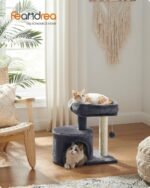 Feandrea Cat Tree, Small Cat Tower with Sisal Scratching Post, Plush Condo with Padded Perch, for Small Spaces, Kittens, Smoky Gray UPCT50G - Image 3