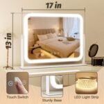FENNIO Vanity Mirror with Lights 17''x13'' Makeup Mirror with Lights,Vanity Mirror Touch Screen with 3-Color Lighting,Dimmable,for Vanity Desk Tabletop White - Image 8