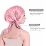 SissiLita 100% Mulberry Silk Bonnet for Sleeping, Large Silk Sleep Cap for Curly Hair, Rose Pink - Image 3