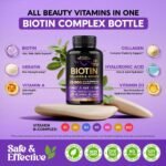 Biotin, Collagen, Hyaluronic Acid & Keratin - Hair Growth Support - 60 Caps | Hair, Skin & Nails Vitamins - Clinically Tested Supplement for Men & Women - 25000mcg Vitamins B1, B2, B3, B6 & B7 - Image 7