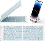 Samsers Ultra Slim Foldable Bluetooth Keyboard for Phone Tablet PC, Blue | PU Leather Cover, Phone Stand, Palm-Sized, BT x 3, Portable Compact Design, for Travelers Typist, On-the-go, Mobile Working - Image 2