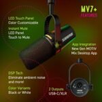 Shure MV7+ USB-C & XLR Podcast Dynamic Microphone - Black | USB-C and XLR dynamic mic with LED touch panel, auto level and pop filter for podcasting, streaming and recording - Image 4