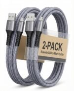 6ft Micro USB Cable 2-Pack, Heavy Duty Pet-Proof Braided Android Charger Cord, Fast Charging Wire with 25000+ Bend Lifespan for PS4 Controller, Kindle & Legacy Tech (Space Grey) - Image 2