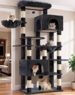 Heybly Cat Tree, 76-Inch Tall Heavy Duty Cat Tower for Big Cats HCT039G | Multi-Level Large Cat Furniture with Extra Wide Baseboard, 2 Condos & 2 Hammocks, 10 Scratching Posts, Smoky Gray - Image 2